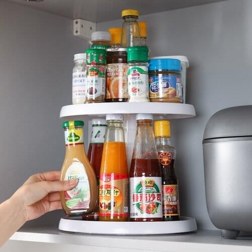 360° Rotating Organizer Round Shelf Condiment Storage Rack Kitchen Storage Tray Pantry Cabinet Turntable Spice Rack 2 Tier