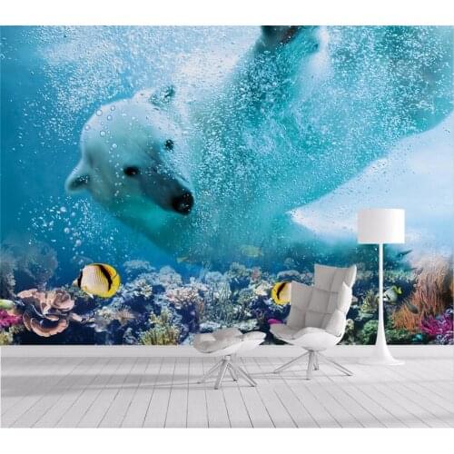 Custom 3d polar bear underwater world TV background wall living room bedroom childrens room wallpaper papel de parede фотообои