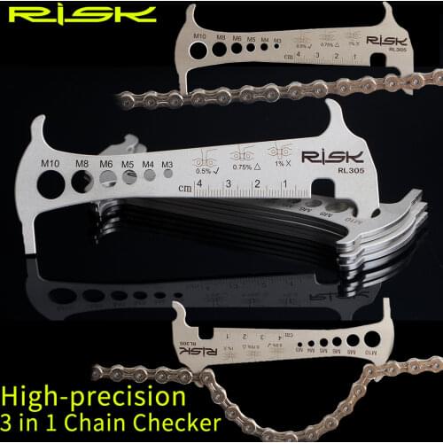 RISK Bike Chain Checker Wear Indicator 3 in 1 Screws Measurement Chain Hook MTB Road Bicycle Repair Chain Tools Ruler 304 Steel