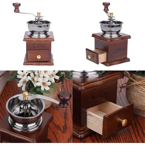 Coffee Bean Grinder Wooden Manual Coffee Grinder Hand Stainless Steel Retro Coffee Spice mini Burr Mill With Ceramic Millston