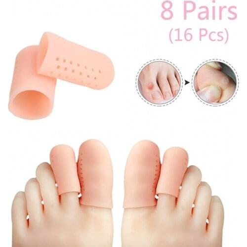 8 Pairs of M/L Silicone Thumb Sleeve Toe Cap Cover Protector for Corn Blisters Pain Relief Finger Gel Tube Bunion Care