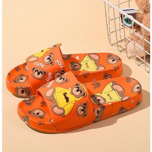 Hot Trendy Cute Bear Women Home Slippers Summer Cartoon Slides Women Shoes Orange Casual Women Slippers zapatillas casa mujer
