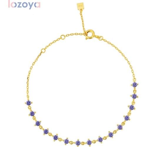 Lozoya 925 Sterling Silver Purple Zircon Charm CZ Chain Bracelet 2021 Rock Punk Luxury Fashion Women Jewelry Crystal Wedding