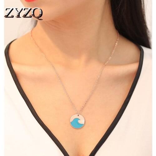 ZYZQ Elegant Chain Necklace With Sky Blue Wave Round Pendant Design Birthday Gift For Women Jewelry Necklace Wholesale Lots&Bulk