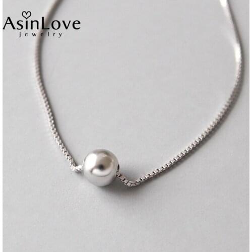 AsinLove Real 925 Sterling Silver Handmade Design Round Bead Pendant Necklace for Women Minimalist All-match Chain Fine Jewelry