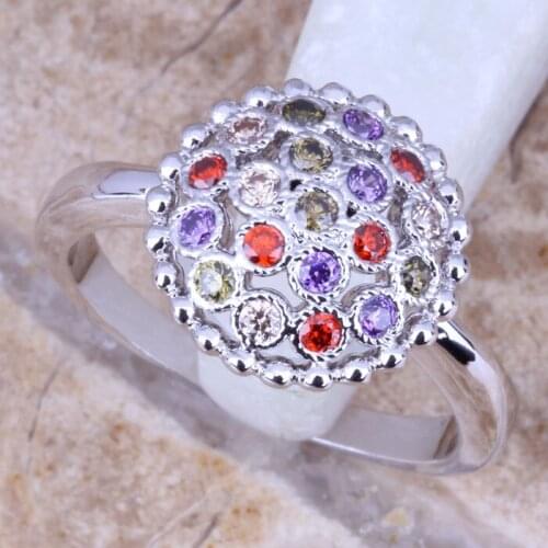 Fabulous Multicolor Purple Cubic Zirconia Silver Plated Womens Ring Size 6 / 7 / 8 / 9 R0990
