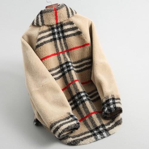 Fur Real 100% Coat Winter Coat Women Clothes 2020 Korean Fashion Ladies Wool Thick Warm Plaid Jacket Overcoat 18193LW537