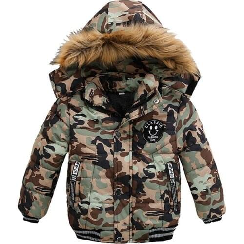 2020 Winter Warmer Toddler Baby Boy Girl Down Coat Fur Hooded Jacket Camouflage Hoodie Fashion Outerwear Children Parkas