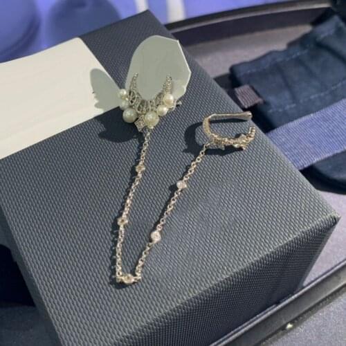 Brand 1:11pc Ear Cuff Silver Color White Long Pearl Moon Ear Cuff Paved Cubic Zirconia Sliding Clip Earring Women Jewelry