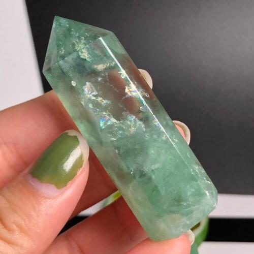 3pcs Natural Green Fluorite Crystal Point Hexagonal Column Mineral Ornament Magic Repair Healing Wand Home Decoration