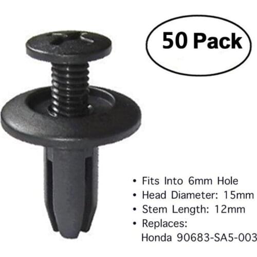 50Pcs/set 6mm Hole Car Fender Plastic Push Pin Rivets Retainer Clips for Honda Fitting Side Skirts Bumpers Trim Clip Car Styling