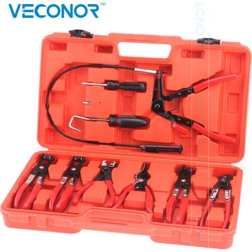 9PCS Hose Clamp Clip Pliers Set Kit Swivel Jaw Flat Angled Band Automotive Plier Flexible Wire Long Reach Fuel Oil Water Removal