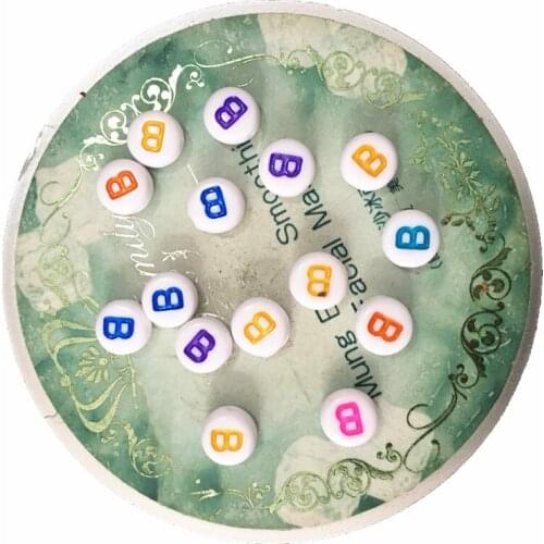 Free Shipping 100pcs/Lot Single Initial B Printing Plastic Alphabet Jewelry Beads 4*7MM Flat Coin Round Shape DIY Bracelet Beads