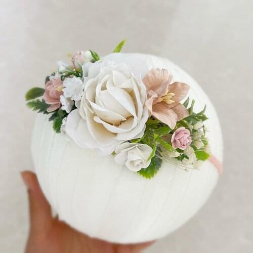 Free Shipping Blush Pink White Flower Skinny Girl Headband