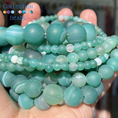 Natural Stone Beads Matte Dull Polished Green Stripe Agates Round Spacer Beads For Jewelry Making DIY Bracelets Accessories 15