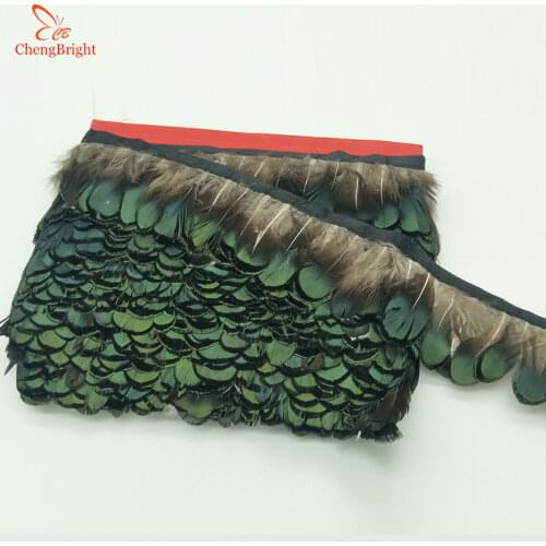 ChengBright Wholesale High Quality 10 Yards Natural Pheasant Feather Ribbon Feathers Trim Fringe Clothing Accessories Wedding Q