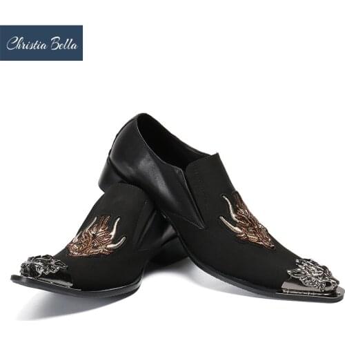 Christia Bella Men Business leather Shoes Brand Designer Slip-on Oxford Shoes for Men Exquisite Dragon Embroidery Shoes