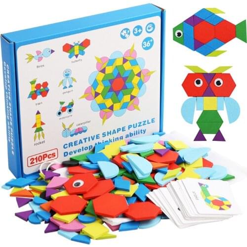 Kids Wooden 3D Puzzles Geometric Shape Tangram Jigsaw Puzzle Wood Toy New Colorful Baby Montessori Educational Toys for Children