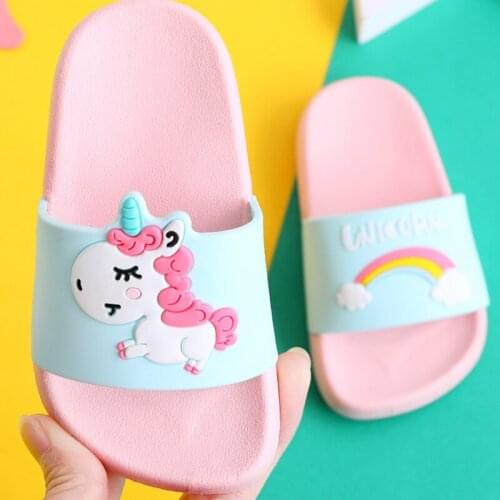 Unicorn Girls Boys Kids Summer Slippers Rainbow Toddler Girls Pink Princess Slides Shoes Children Home Casual Shoes Soft 3T 5T