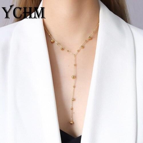Long Tassel Necklace for Women Stainless Steel Long Necklace Steel Bead Chain NecklaceTrendy Jewelry for Girls