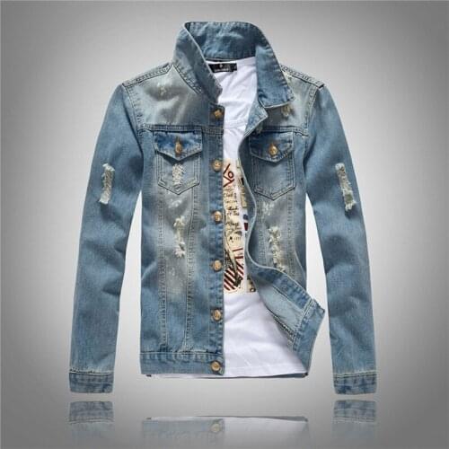 Men Denim Jacket Male Cowboy Jacket Men Wash Cowboy Clothing Slim Cowboy Jacket Light Male ASIA SIZE