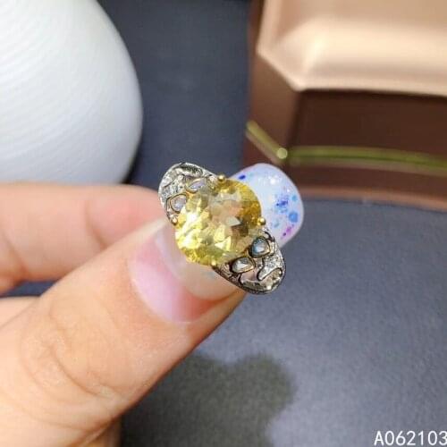 KJJEAXCMY fine jewelry 925 sterling silver inlaid Citrine Womens personality exquisite oval adjustable gem ring support detecti