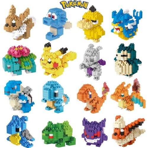 3D Pokemon Building Blocks DIY Educational Pikachu Pokémon Model Ornament Mewtwo Micro Assembled Block Brick Cool Kids Toys Gift