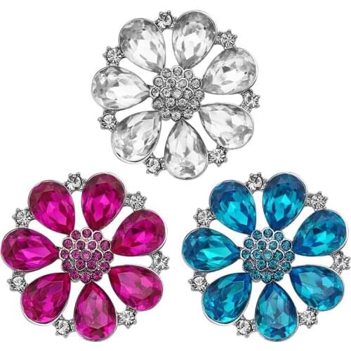 KZ3295 New Fashion Rhinestone 3colors Big Shinning Flowers metal 28mm snap buttons fit 18mm snap jewelry wholesale