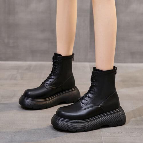 Summer and Autumn Thin Breathable Womens Martin Boots Wild Platform Womens Mid-tube Boots Thick-soled Increase Fashion
