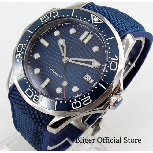 BLIGER Fashional Mechanical Men Wristwatch Sapphire Glass Rubber Band Date Indicator Ceramic Bezel