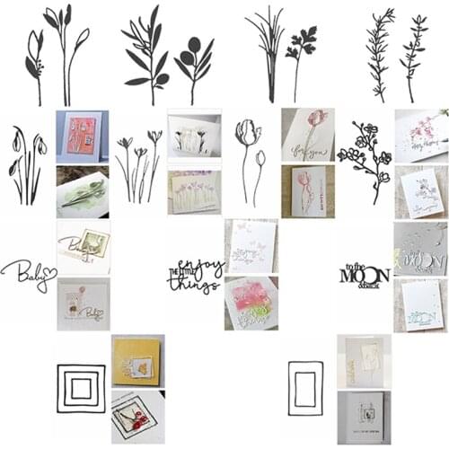 Metal Cutting Dies Set Elegant Sprig Stem Layered Square Frame Special Design Fonts For DIY Scrapbooking Crafts Cards 2020