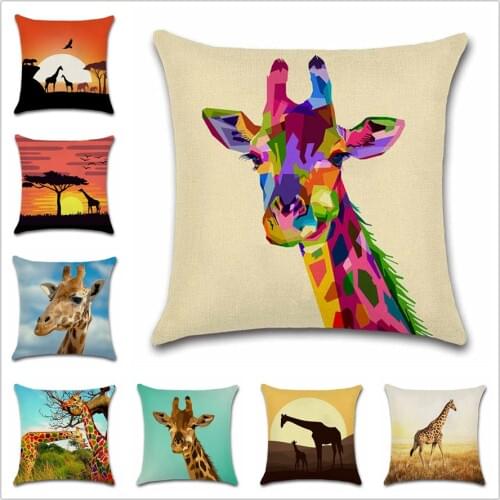 African animals giraffe sunset printed pillowcase Decoration home sofa car chair seat decor room friend kids gift cushion cover