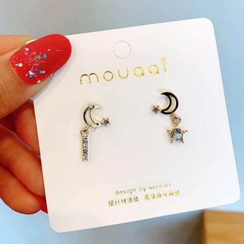 Unusual Stud Earrings For Women 2021Trend Goth Jewelry Vintage Tassel Stainless Steel Aesthetic Piercing Korean Star Moon Zircon