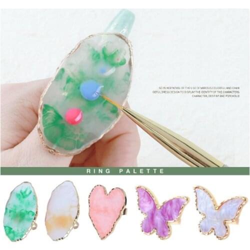 New Resin Stone Nail Art Palette Finger Ring False Nails Tips Drawing Color Mixing Display DIY Manicure Polish Gel Tool