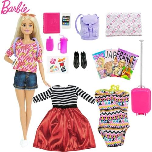 Original Barbie Dolls Travel Gift Set Box Girl Princess Dress Up Toys for Baby Girls with Barbie Accessories Kids Toy Play House