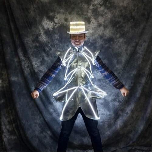RE58 Singer performance wears dress men led light costumes party luminous jacket robot men suit glowing outfits event props show