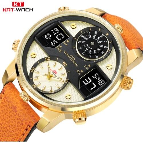 KAT-WACH Luxury Brand Business Mens Watches Chronograph Analog Quartz Watch Date Luminous Waterproof Leather Strap Wristwatch