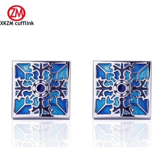 Luxury Men blue square flower Cufflinks High Quality Lawyer Groom Wedding Cufflinks For Mens Shirt Cuff Links French Jewelry
