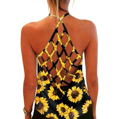Sexy apparel Tanks Top Women Camisole Sleeveless Back Hollow Out Solid Color Sunflower Leopard Blouse Vest Summer 2021