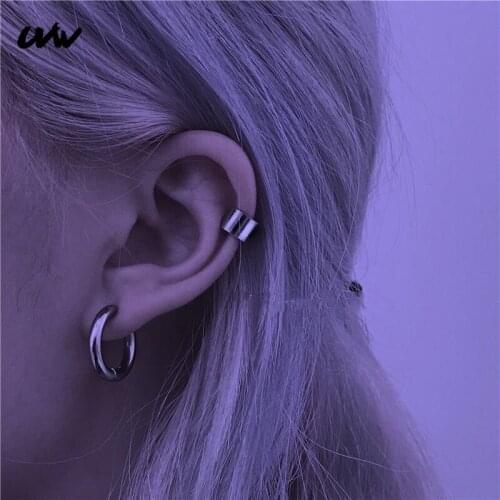 UVW345 2pc Stainless Steel Earrings Non-Piercing Ear Bone Clip On Earring for Women Fake Ear Cuff Helix Tragus Piercing Jewelry