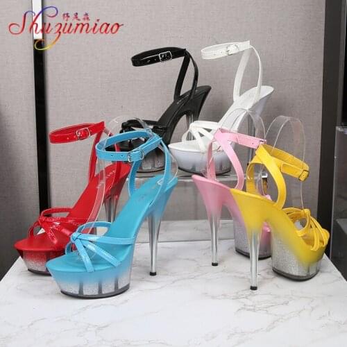 Shuzumiao Shoes for Women 2021 New Transparent Heel Platform Sandals Fashion Sexy Thin Heels gold-dust Bling Ladies Party Shoes