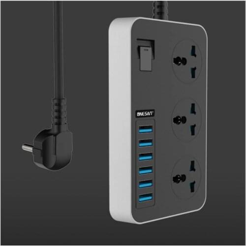 Home Portable Multi-function Socket 16A Smart Power Socket Strip 6 USB Port 3 Universal 3000W AC Wall Outlet - 2M Extension