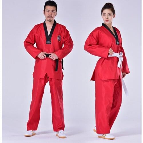 Red Taekwondo Uniform Blue TKD Coach Suit Adult Karate Judo Training Competition Clothes Black Belt Pants White Coat Beginner
