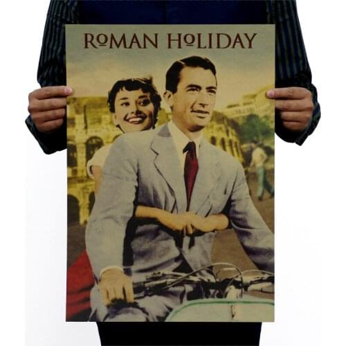 Hepburn Starring Roman Holiday Vintage Poster Classic Movie Decorative Wall Sticker Bar Cafe Decorative Painting