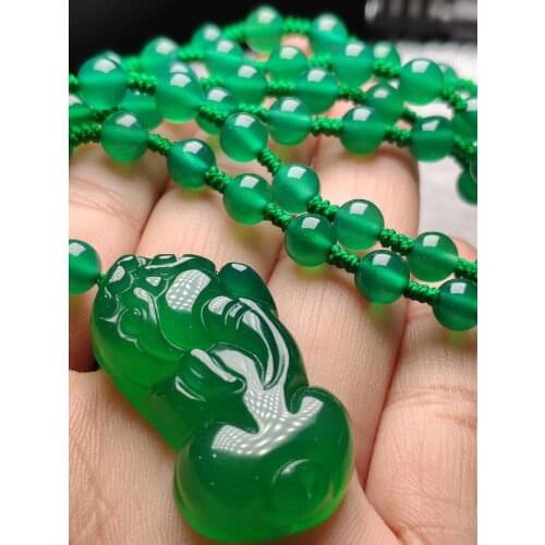 Fine jewelry New Green Spot Chalcedony with Ice Species pixiu for Men and Womenwholesale