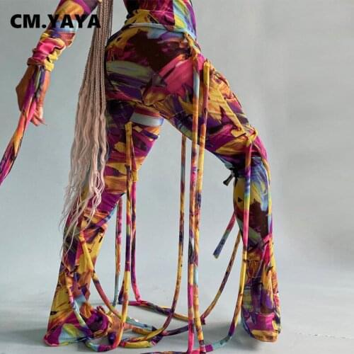 CM.YAYA Women Tie Dye Drawstring Patchwork Straight Pants for Streetwear High Waist Legging Trousers 2021 New Spring Summer