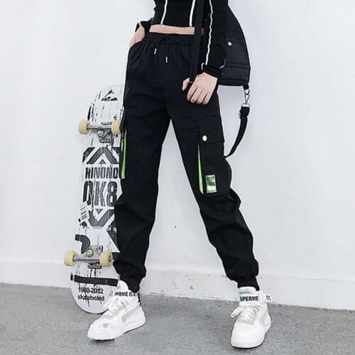 Women Green Pockets Harem Pants for Joggers 2021 Fashion Trends Sweatpants Girl Hip Hop Cargo Trousers Korean Streetwear Clothes