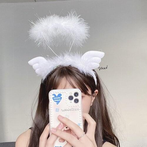 Womens girls Angel Headband Glowing White Feathers Super Fairy Headband Elfs' Ears Kawaii Lolita Cosplay Anime Accessories
