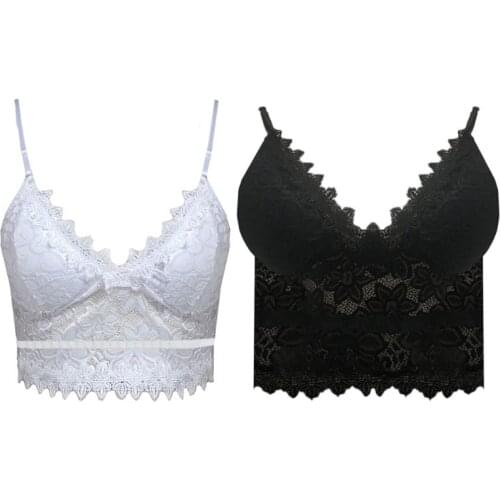 2020 New Eyelash Lace Strap Wrapped Chest Shirt Top New Underwear Ladies Camisole Black White Women Summer Crop Top 2 Colors