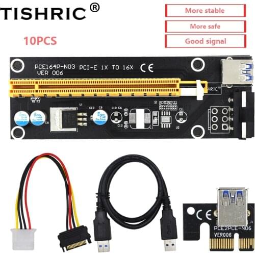 TISHRIC 10PCS PCI Express Riser Card 60CM 4Pin USB 3.0 VER006 Graphics Extension Cable Adapter 1X To 16X Extender Miner Mining
